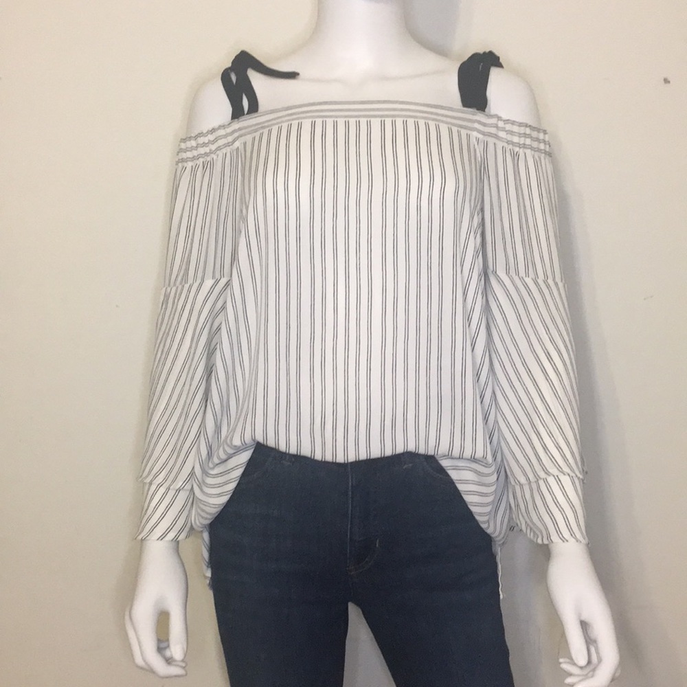 LOFT Striped Cold-Shoulder Blouse